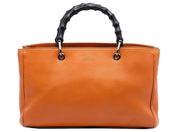 Orange Gucci Medium Calfskin Bamboo Shopper Satchel