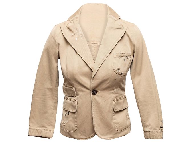 Dsquared2 Tan Dsquared Distressed Cotton Blazer Size IT 40 Camel