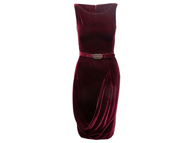 Burgundy Alexander McQueen Samtkleid mit Gürtel Größe IT 40 Rot