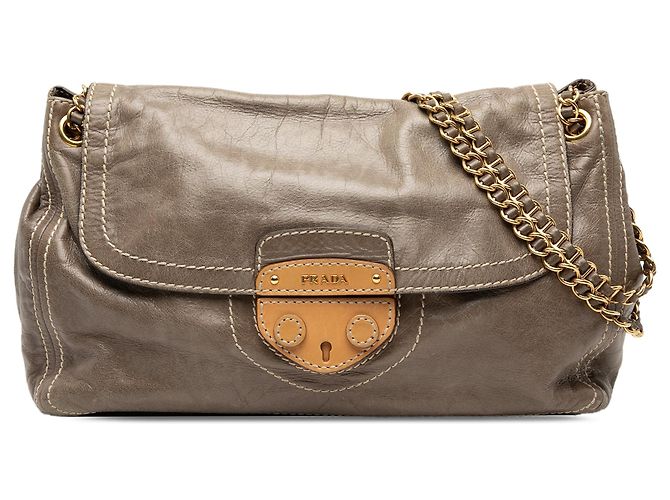 Borsa a tracolla Prada Vitello Shine Push Lock marrone