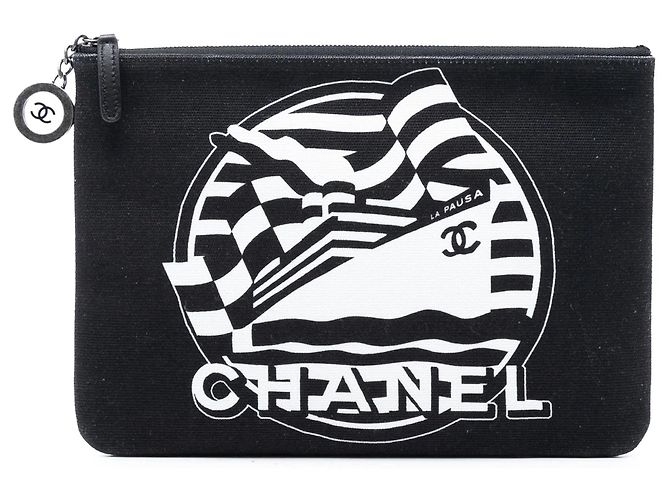 Clutch Chanel Medium Canvas La Pausa Zip O Case Nera Nero