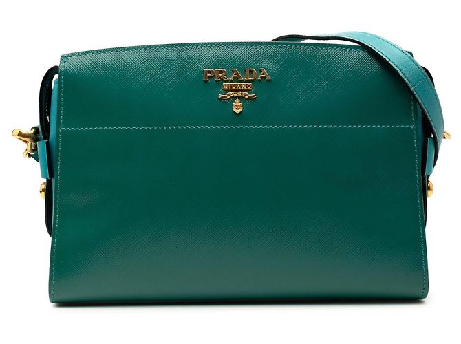 Borsa a tracolla Esplanade Bicolor Saffiano Vernice verde Prada
