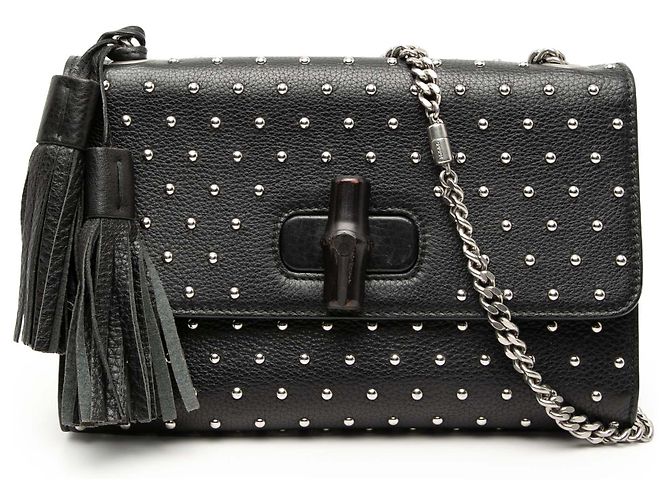 Bolsa transversal Gucci Medium Studded Leather Miss Bamboo preta Preto