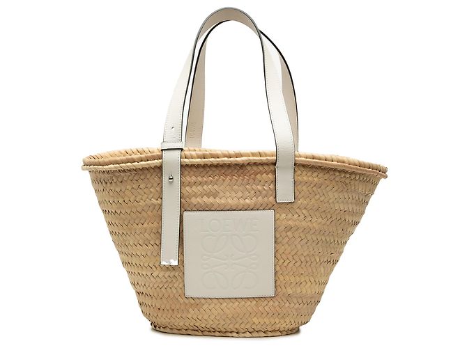 Borsa Tote LOEWE Medium Raffia Anagram Basket bianca Bianco