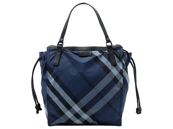 Tote de nylon Burberry Supernova Check azul com fivela