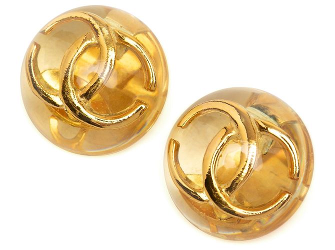 Orecchini a clip Chanel CC in resina e placcati oro D'oro