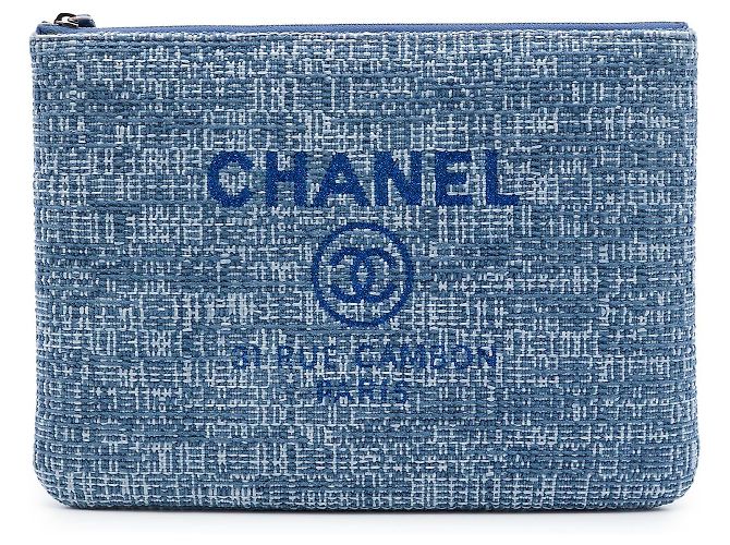 Clutch Chanel Medium Tweed Deauville O Case Blu