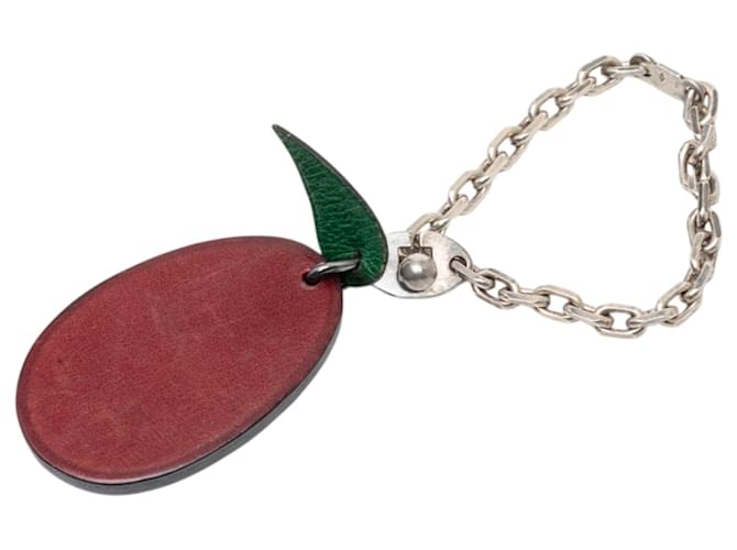 Red Hermès Leather Plum Bag Charm Key Chain 