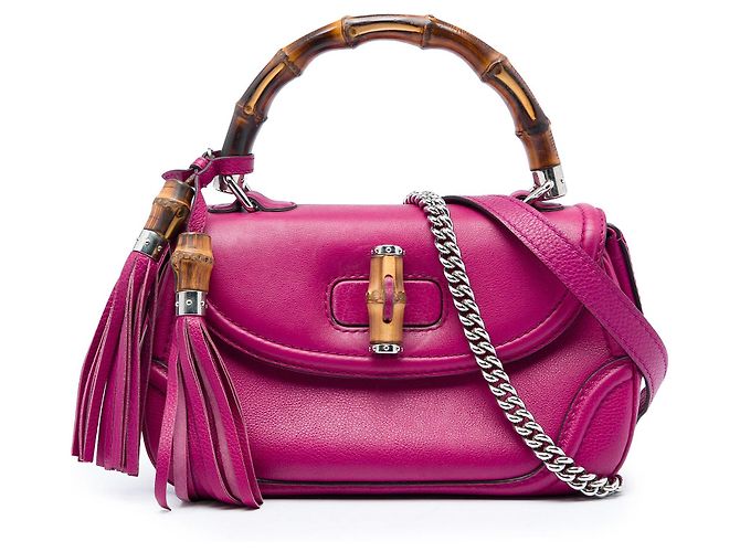 Bolsa Gucci Medium de couro de bezerro rosa com alça Bamboo