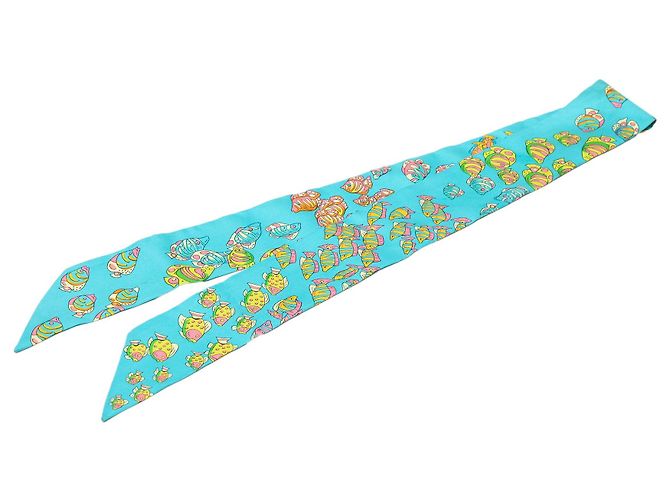 Sciarpa in seta blu Hermès Rencontre Oceane Twilly Scarves