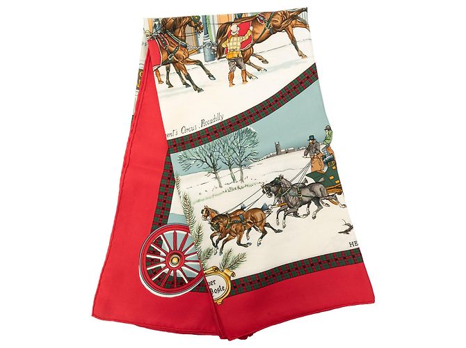 Seidentuch Hermès L Hiver En Poste 90 rot