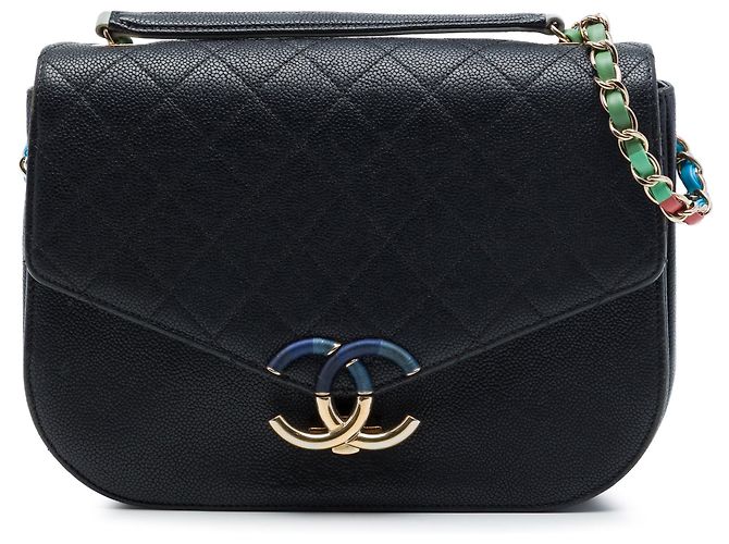 Borsa Chanel Paris Cuba Medium Quilted Caviar Thread Around Flap Nera Nero