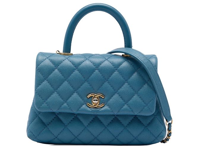 Bolso Chanel Mini Caviar Coco Top Handle Satchel Azul