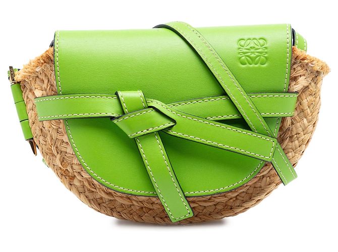 Mini bolsa transversal Gate em ráfia verde LOEWE