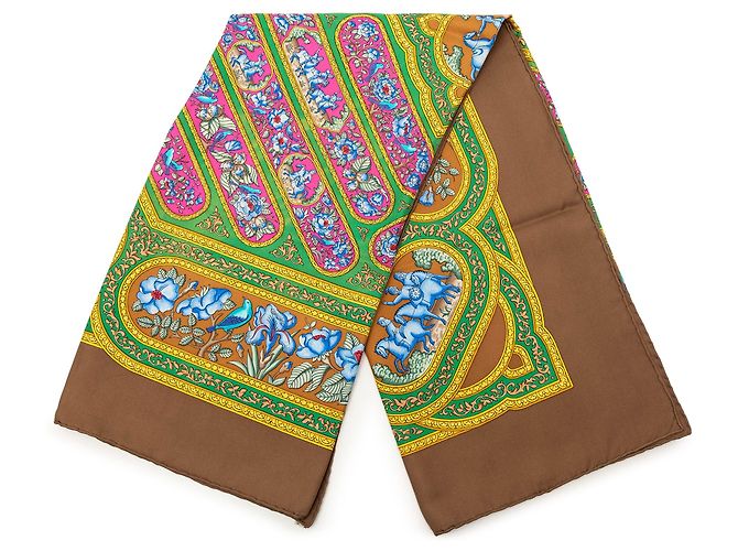 Lenço de seda Hermès Qalamdan Castanho Marrom