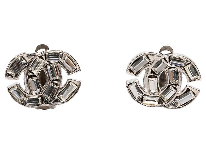 Orecchini a clip Chanel CC in ottone e strass argento
