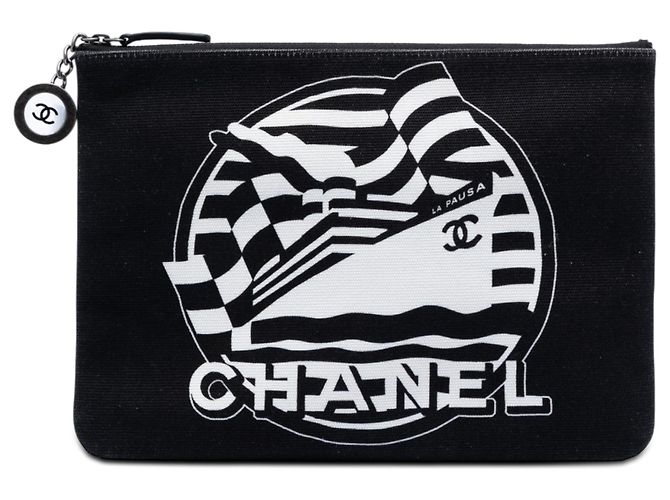 Clutch Chanel Medium Canvas La Pausa Zip O Case Nera Nero