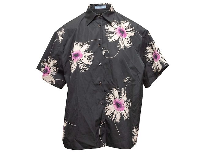 Camicia a bottoni Prada floreale Nera e Multicolor Taille IT 36 Nero