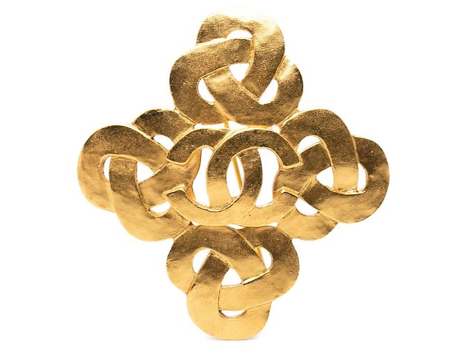 Gold Chanel CC vergoldete Twisted-Brosche Golden
