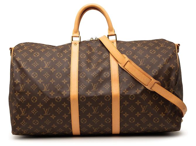 Borsa da viaggio marrone Louis Vuitton Monogram Keepall Bandouliere 55