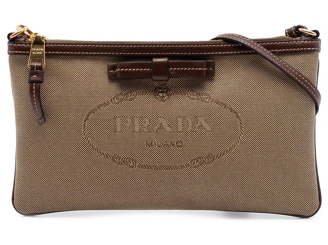 Bow Beige Prada Canvas Canapa Logo Schleifen Schultertasche
