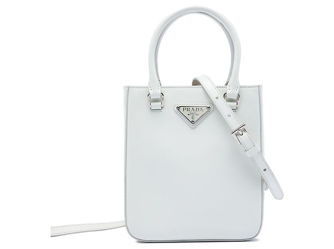 Prada Small Spazzolato Leather Satchel Weiß