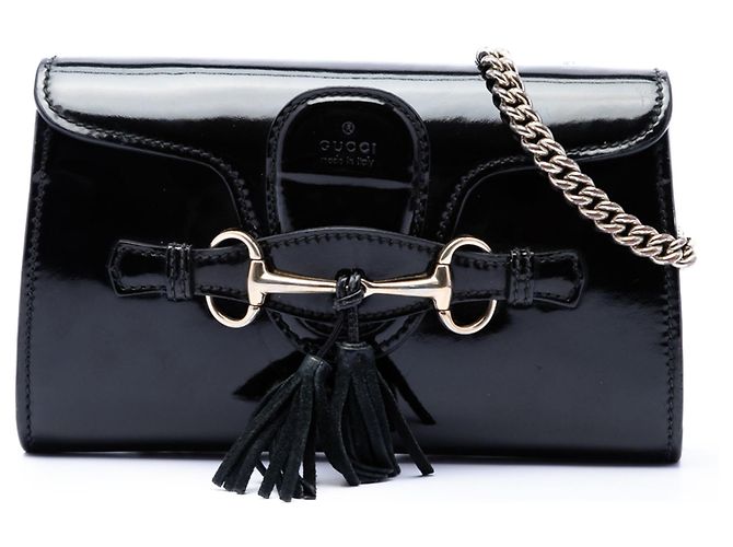 Mini borsa a tracolla Emily in vernice nera Gucci Nero