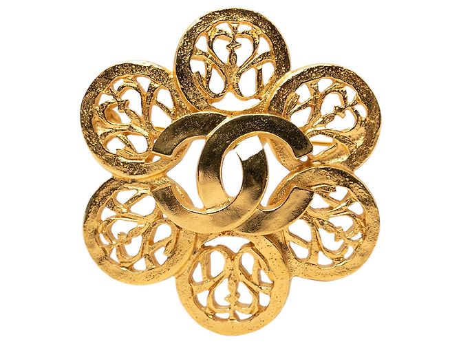 Spilla fiore Chanel CC placcata oro D'oro