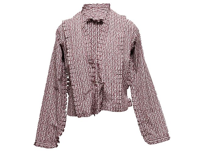 Alaïa Blusa de lazo estampada en burdeos y blanco Alaia Talla IT 40 Roja