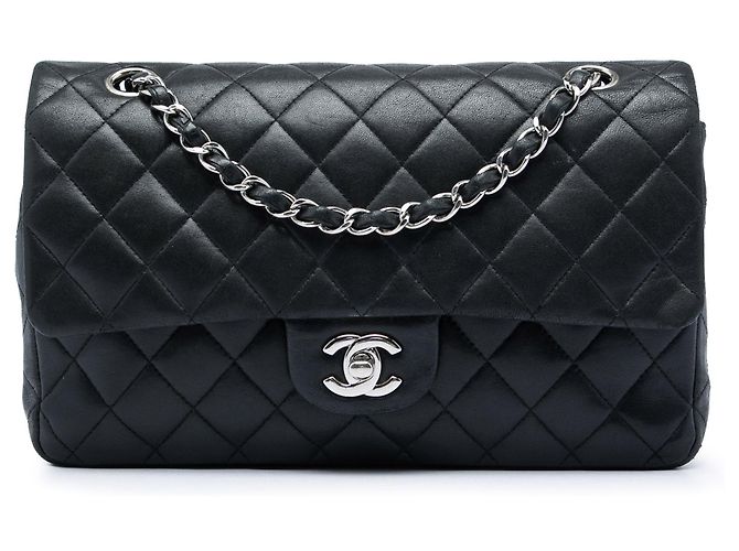 Borsa a tracolla Chanel Medium Classic Lambskin Double Flap nera Nero