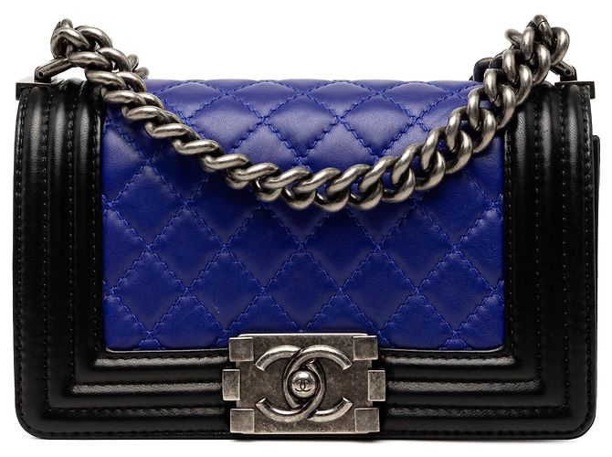 Borsa a tracolla Chanel Small Bicolor Lambskin Boy Flap Blu