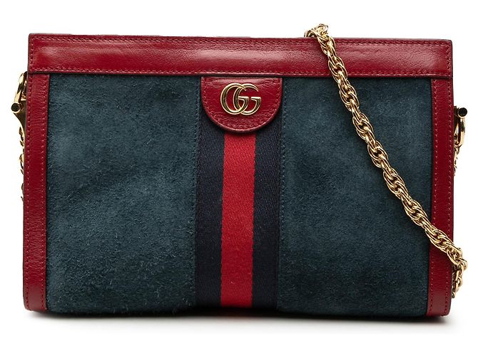 Borsa a tracolla Gucci Small Suede Web Ophidia Chain Blu
