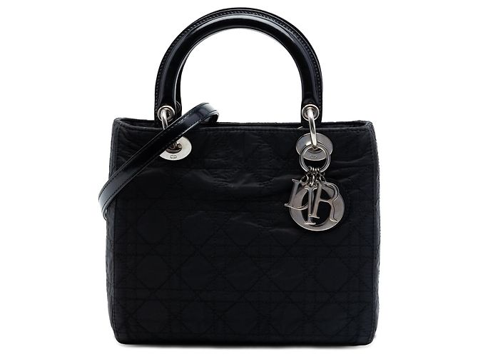 Borsa Cannage Lady Dior in nylon nero, misura Medium