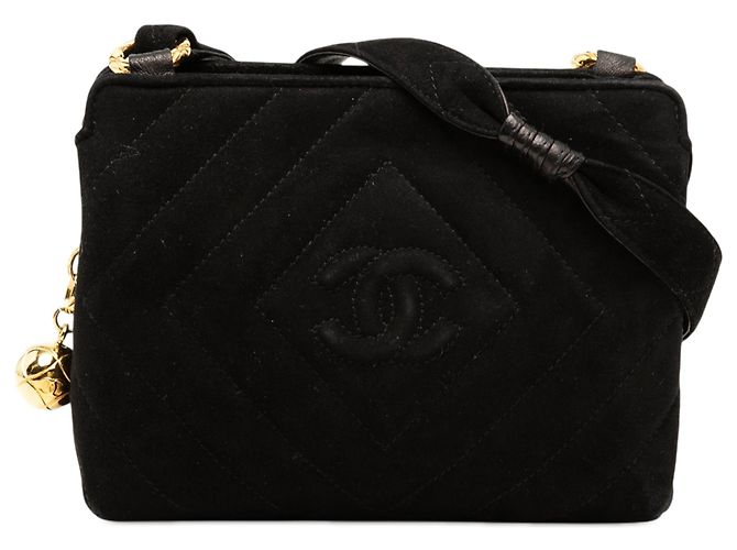 Bolsa transversal Chanel CC em camurça acolchoada preta Preto