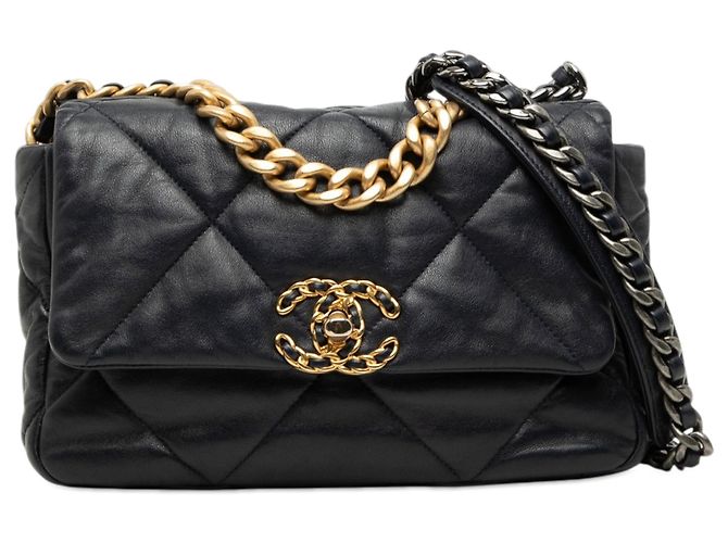 Borsa a patta 19 in agnello blu Chanel Medium