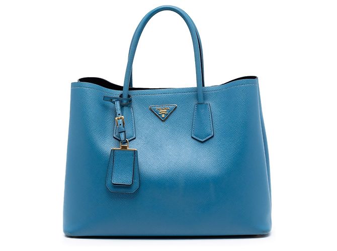 Blauer Prada Large Saffiano Leder Double Satchel