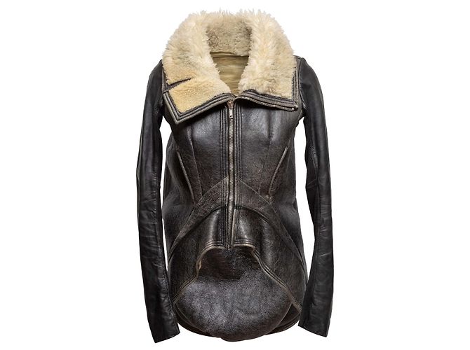 Rick Owens Shearling Jacke Schwarz & Beige Größe IT 42