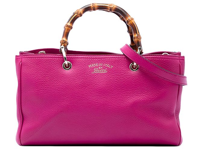Bamboo Bolsa de ombro Gucci Medium em couro de bezerro rosa com alça de bambu