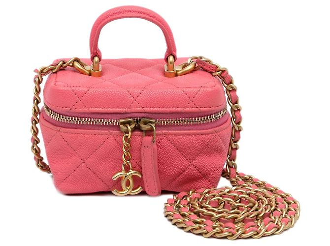 Bolso Vanity Chanel Micro Caviar con cadena rosa