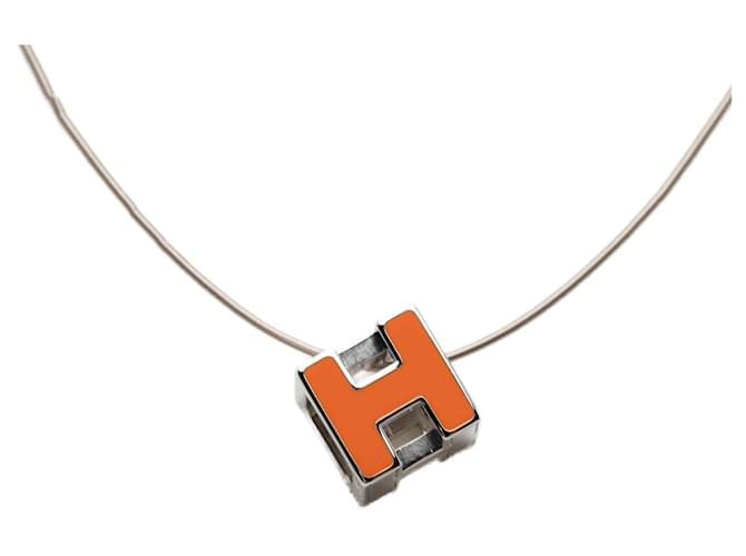 Pendentif Collier Cage D en Argent Hermès Plaqué Palladium et Laqué Argenté 