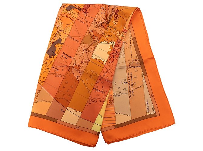 Sciarpa in seta Hermès Le Monde Est Vaste 90 Arancione