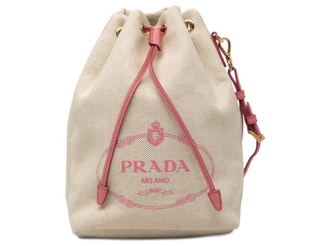 Bolso de Cordón Prada Canvas Canapa Logo Beige