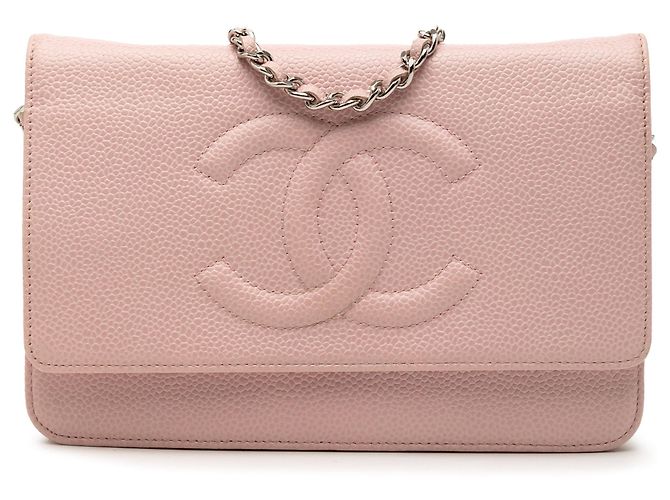 Wallet On Chain Borsa a tracolla con catena Chanel CC Caviar rosa