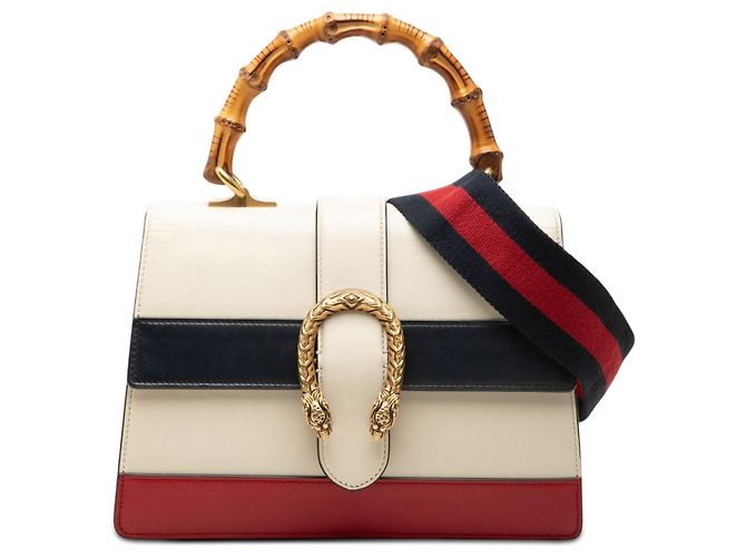 Borsa Satchel Dionysus Web in pelle bianca Gucci Medium con bambù Bianco