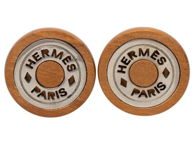 Orecchini a clip Sellier in legno e palladio marrone Hermès 