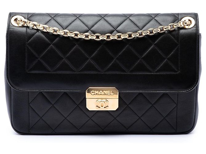 Borsa a tracolla Chanel Large Lambskin Chic With Me Flap Nera Nero