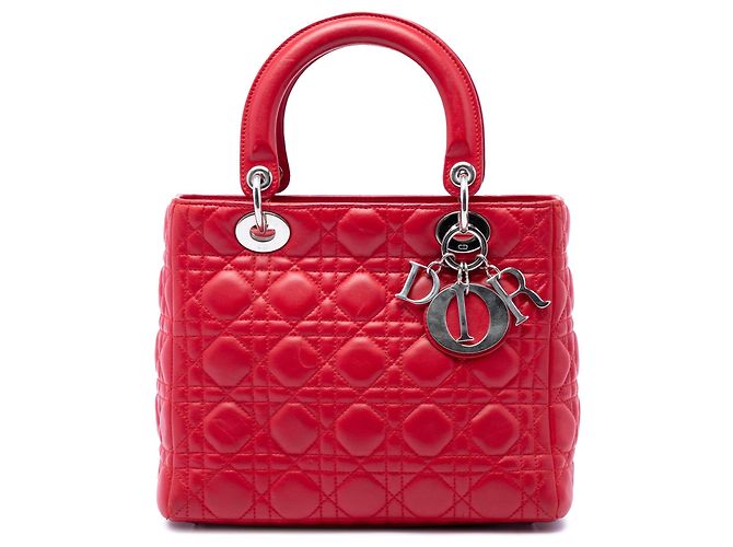 Borsa Lady Dior Medium in pelle d'agnello Cannage rossa Dior Rosso