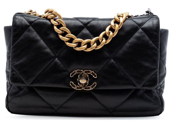 Borsa Chanel 19 in agnello nero Large