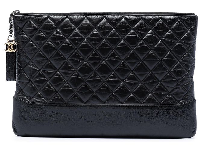 Clutch Chanel Gabrielle O Case Large in vitello invecchiato nero