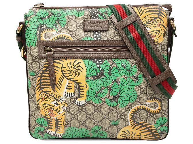 Borsa a tracolla Gucci GG Supreme Web Bengal beige